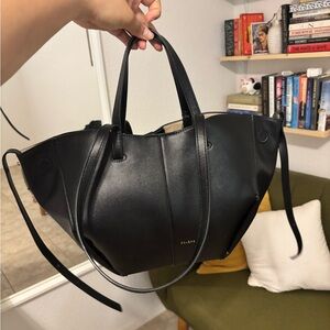 Polene Black Leather Tote Bag Modern Minimalist Design